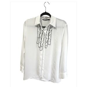 Zara Women’s Ruffle Blouse Sz S White and Black